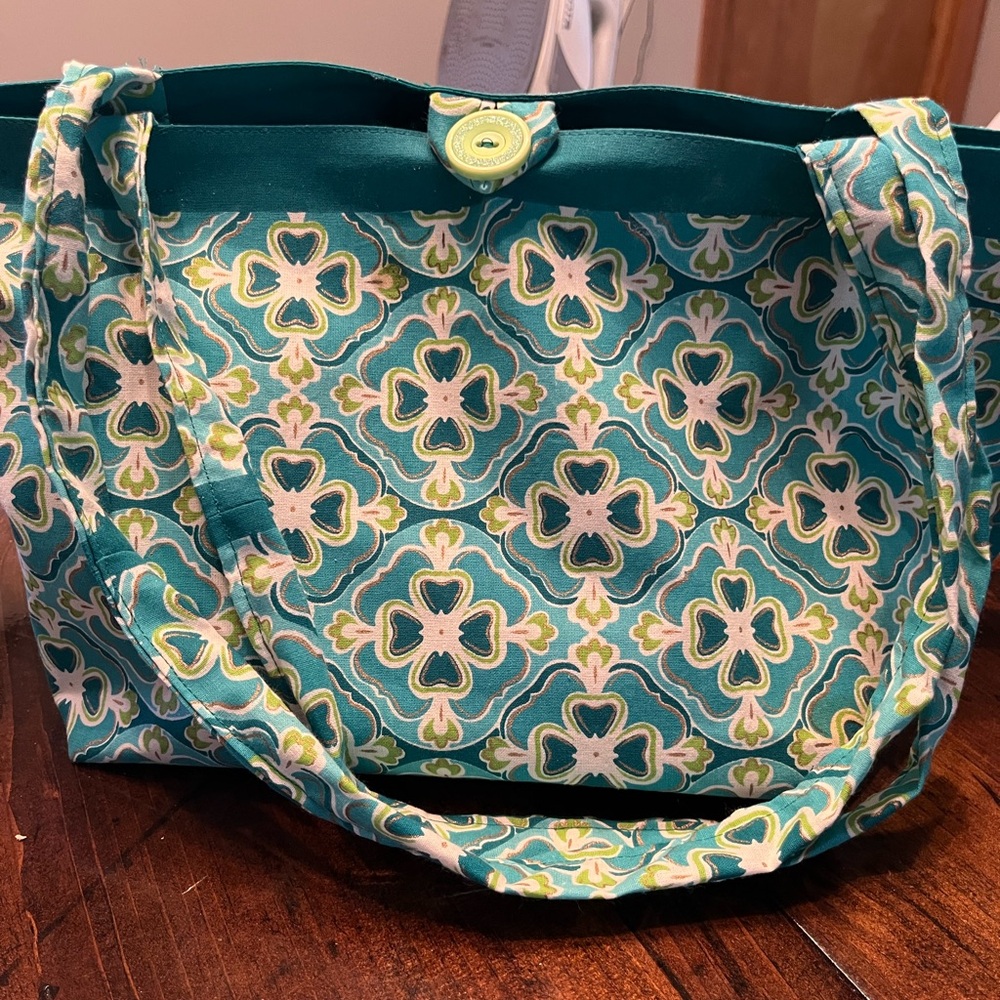 Blue and Green Geometric Floral Tote Bag